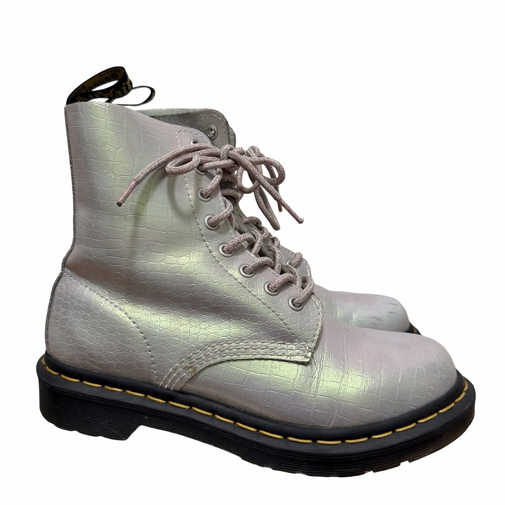Dr Martens 1460 Pascal Iridescent Crocodile Print Boots Womens US 7 EU 38 Silver